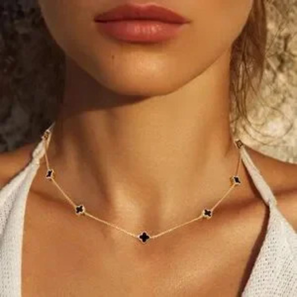 Jewelry - MINI CLOVER CHAIN NECKLACE-BK (7101)